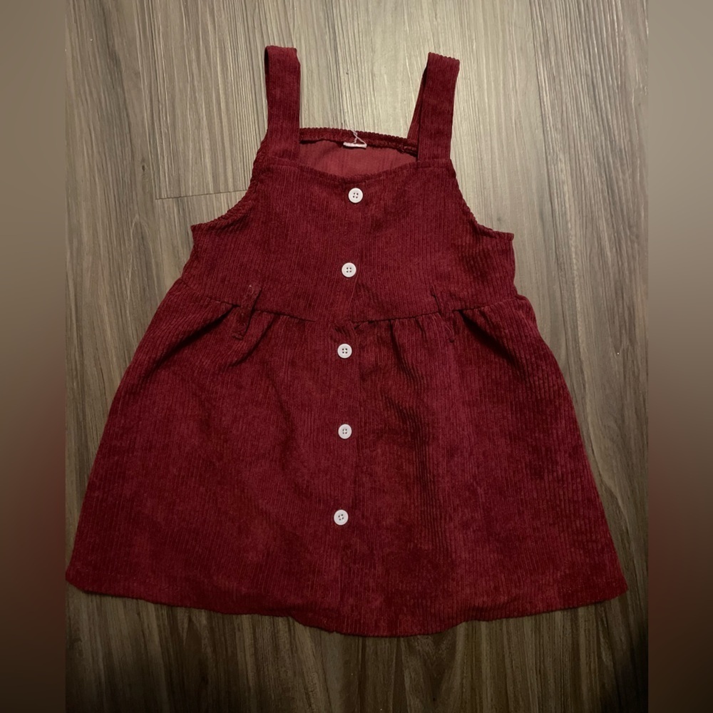 Burgundy Corduroy Kids Dress with buttons size 18-24M